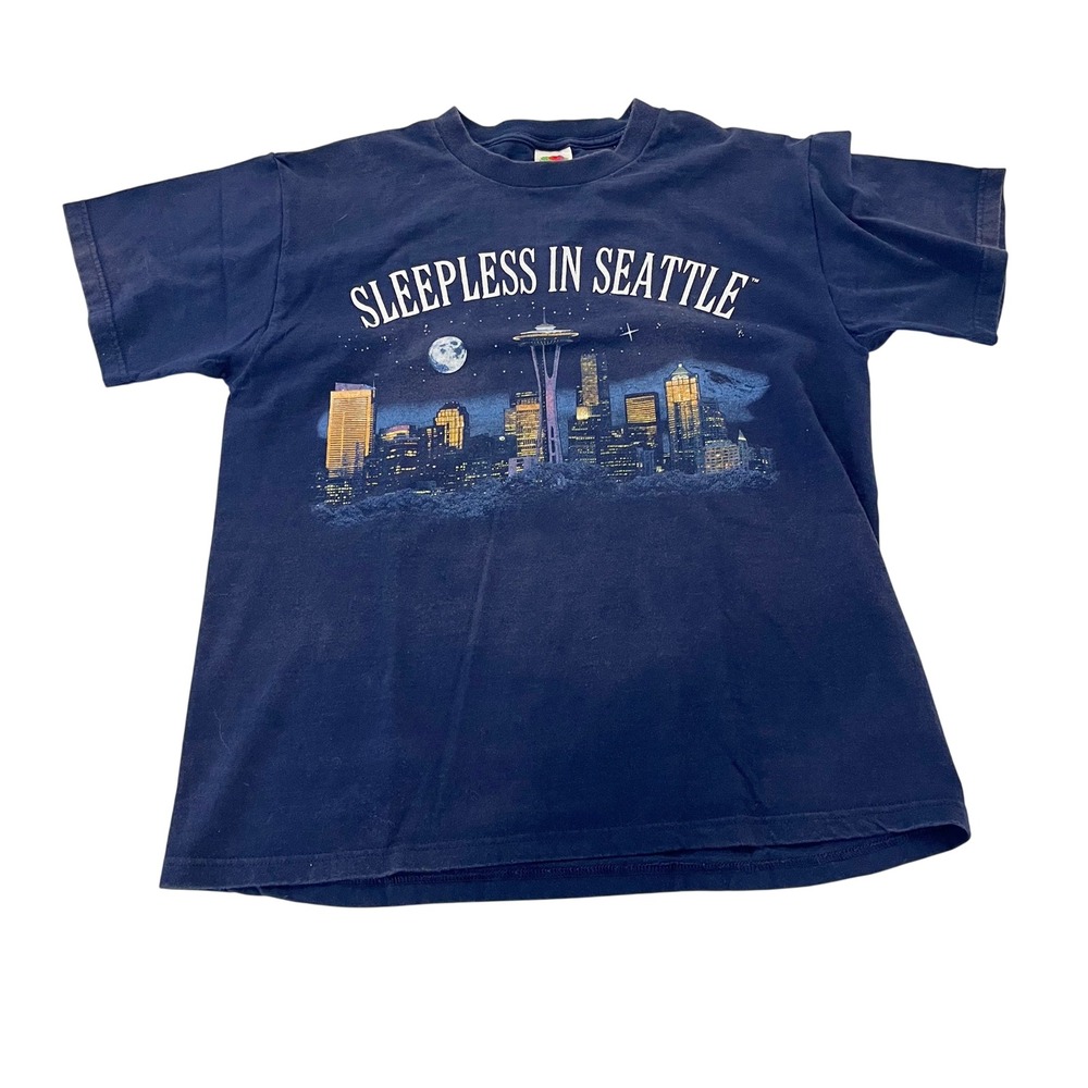Vintage 90s Sleepless In Seattle Movie Promo T-Shirt Navy Blue Tee Unisex Large